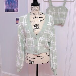 PacSun Kendall&Kylie Fuzzy Mint Green 2-Piece Tanktop Cardigan Set